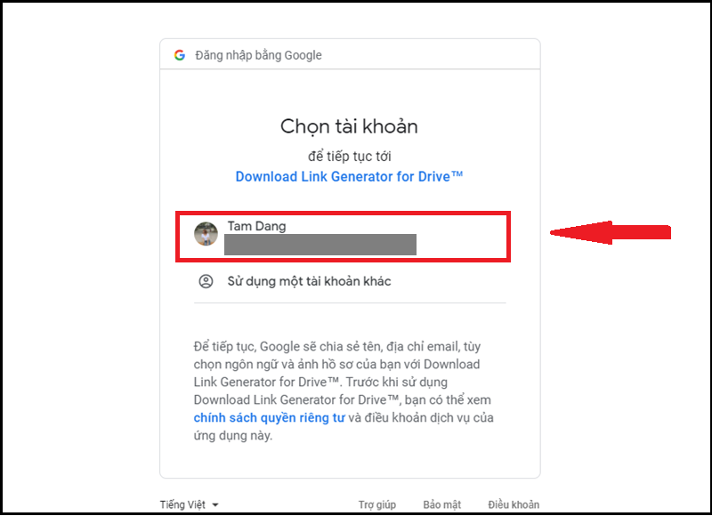 Chọn tài khoản Gmail